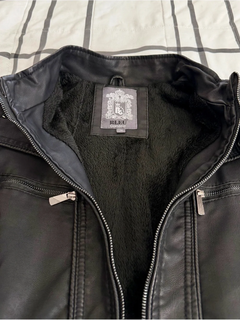 Classic Black Faux Leather Biker Jacket with Buckle Collar